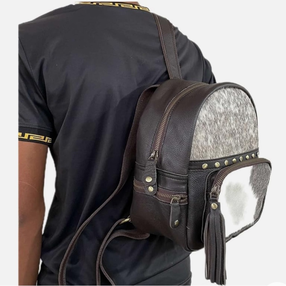 Brown Leather Backpack with Fur Accent